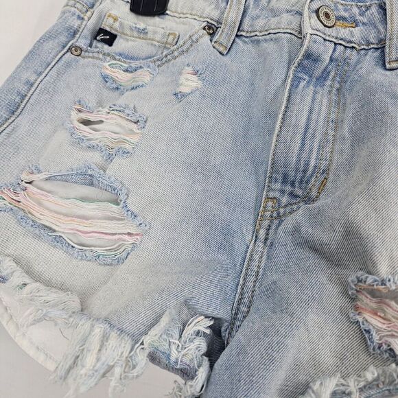 KanCan Women's High Rise Distressed Denim Shorts KC9225L Colored Threads 7/27 - Picture 4 of 10